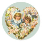 round_sticker - Sweet Victorian style vintage heart with adorable little boy and girl surrounded by a floral heart. Many gifts and apparel available with this design in my store.: Sizes 