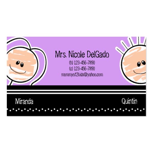 Boy and Girl Mommy Calling Card Babysitting Business Card Template (front side)