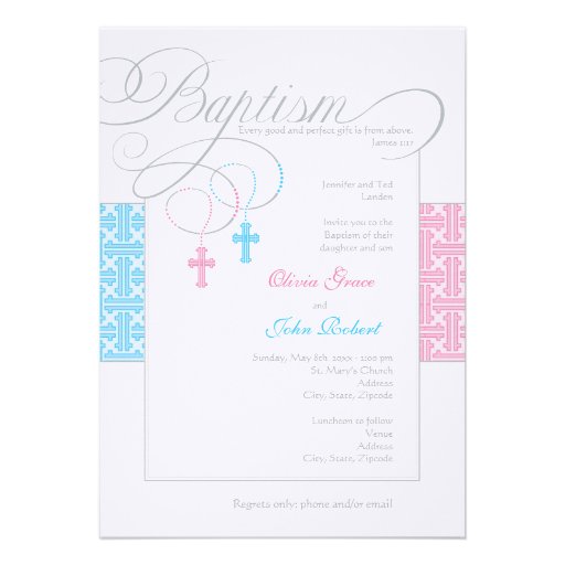 Boy and Girl Twins Baptism Invitation (front side)