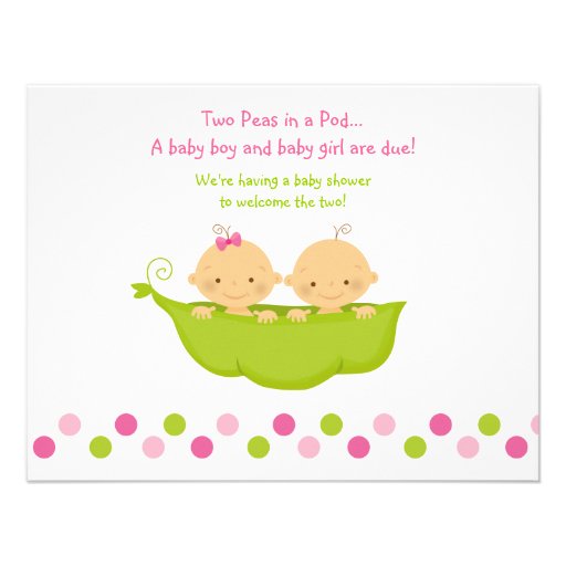 Boy and Girl Twins Peas in a Pod Invitation (front side)