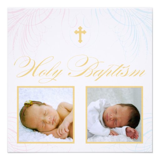 Boy and Girl Twins Photo Baptism Invitation (front side)