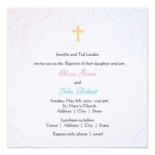 Boy and Girl Twins Photo Baptism Invitation