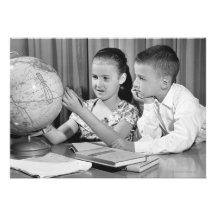 Boy and Girl Viewing Globe Invitations