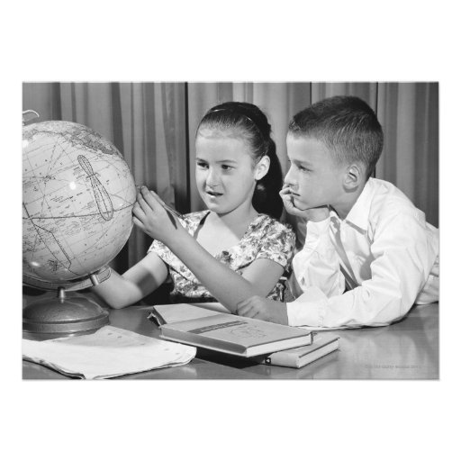 Boy and Girl Viewing Globe Invitations