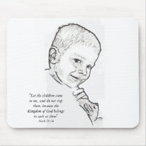 Boy and Teddy (Mark 10:14) mousepads