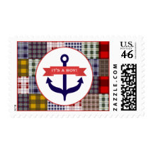 Boy Baby Shower - Anchor Banner & Plaid Stamps