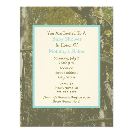Boy Baby Shower - Blue Carriage & Camouflage Personalized Invite