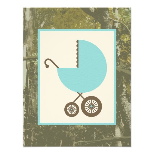 Boy Baby Shower - Blue Carriage & Camouflage Personalized Invite