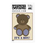 Boy Baby Shower - Blue Gingham Stuffed Bear Stamps