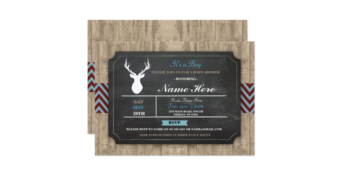 boy baby shower chalk rustic antler stag invite | zazzle boy baby shower chalk rustic antler stag invite | zazzle, Baby shower invitations