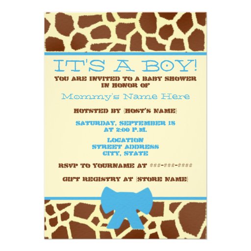 Boy Baby Shower Invitation - Giraffe Print & Blue