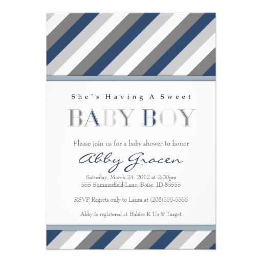 Boy Baby Shower Invitations, Navy, Gray 875