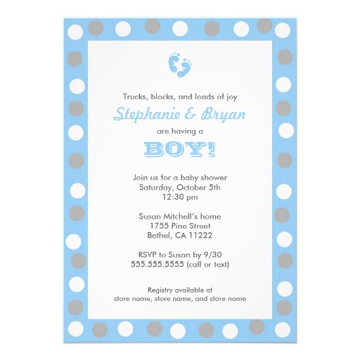 Boy Baby Shower Invites / blue gray grey white