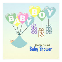 Boy Balloons Baby Shower Invitation