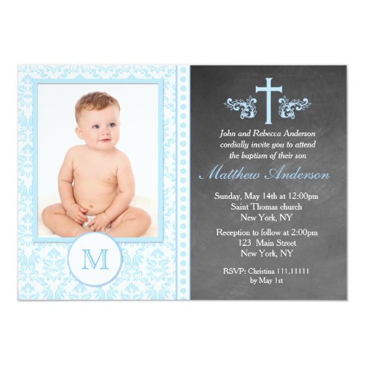 Boy Baptism Chalkboard Invitations Zazzle