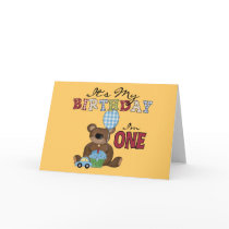 Boy Bear 1st Birthday Tshirts and Gifts Greeting Card