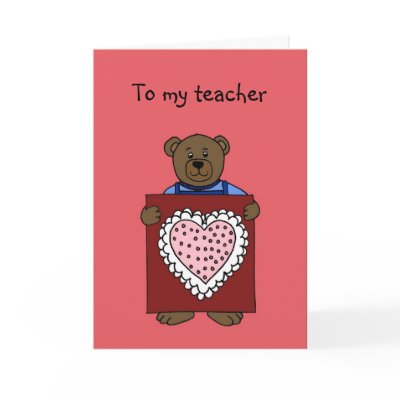 boy bear holding valentine for teacher card by littlemunchkins