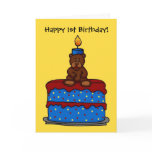 boy bear on 1st birthday cake card