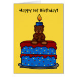 boy bear on 1st birthday cake card
