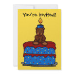 boy bear on cake birthday party invitation