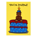 boy bear on cake birthday party invitation