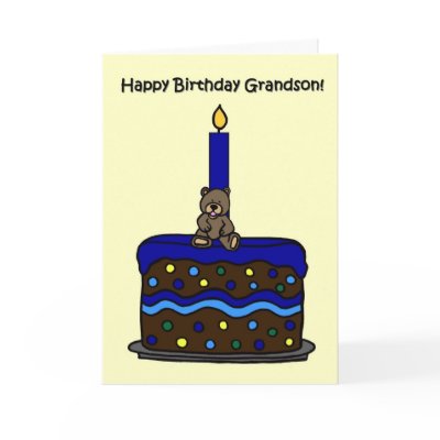 boy bear on cake grandson birthday card by littlemunchkins