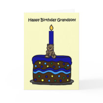 boy bear on cake grandson birthday cards
