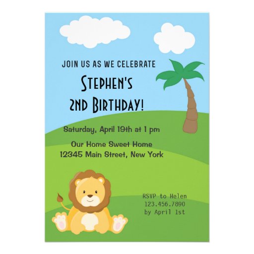 Boy Birthday Invitation Lion Animal Jungle Forest