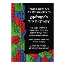 Boy Birthday Party - Building Blocks Personalized Announcement