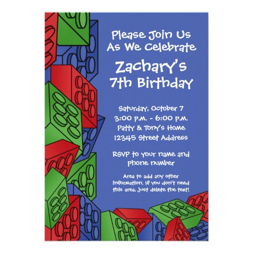 Boy Birthday Party - Building Blocks Custom Announcement