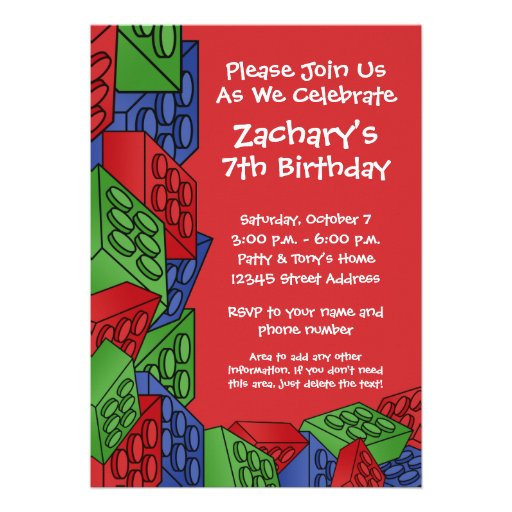 Boy Birthday Party - Building Blocks Invite
