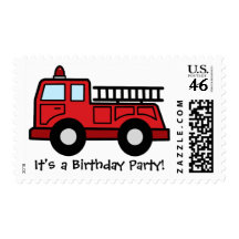 Boy Birthday Party Cartoon Clip Art Firetruck Postage