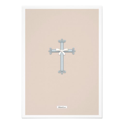 Boy Blue | Beige Photo Communion Invitation