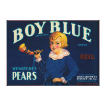 Boy Blue Pear Crate Label Stretched Canvas Prints