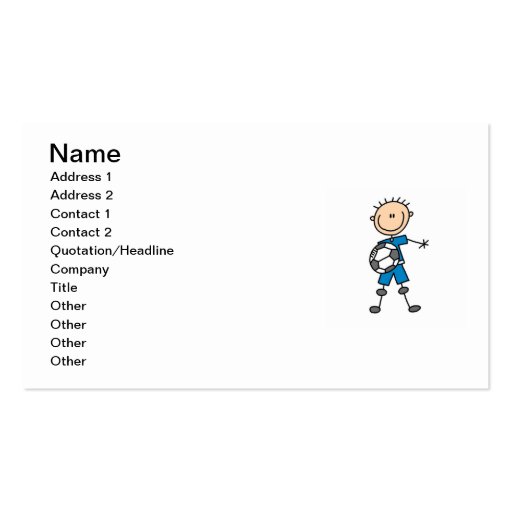 Boy Blue Uniform Stick Figure Soccer Player Gifts Business Card (front side)