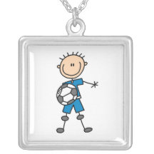 Boy Blue Uniform Stick Figure Soccer Player Gifts Personalized Necklace