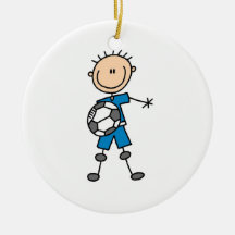 Boy Blue Uniform Stick Figure Soccer Player Gifts Christmas Tree Ornament