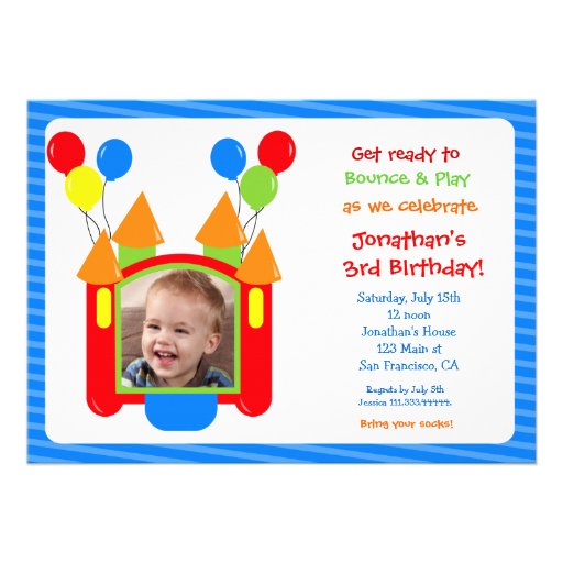 Boy Bounce House Photo Birthday Invitation