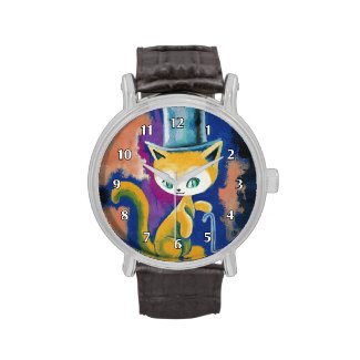 Boy cat with stove pipe hat wrist watches