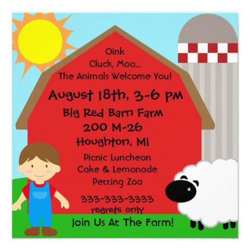 Boy Custom Photo Farm Birthday Invitations