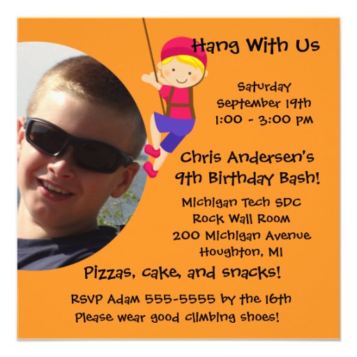 Boy Custom Photo Rock Wall Birthday Invitation