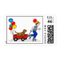 Boy, Dog, Wagon and Balloons copy Stamp