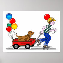 Boy, Dog, Wagon and Balloons copy Poster