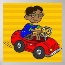 Boy Driving Toy Car Poster