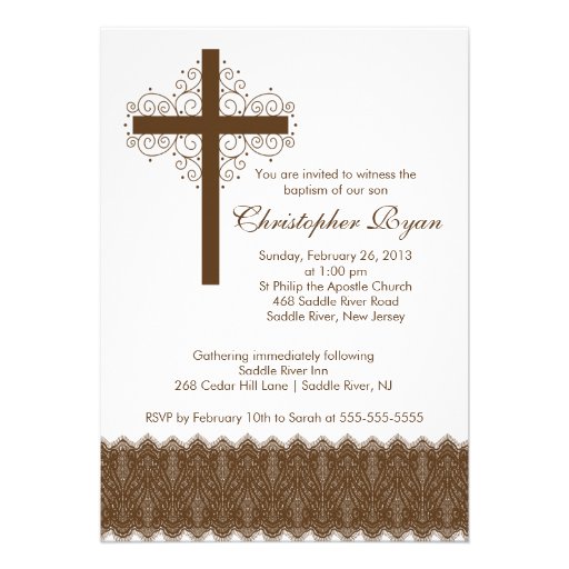 Boy Elegant Lace  Baptism | Christening Cross Card