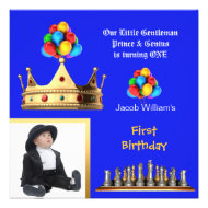 Boy First Birthday 1st Gentleman Prince Genius Custom Invitations