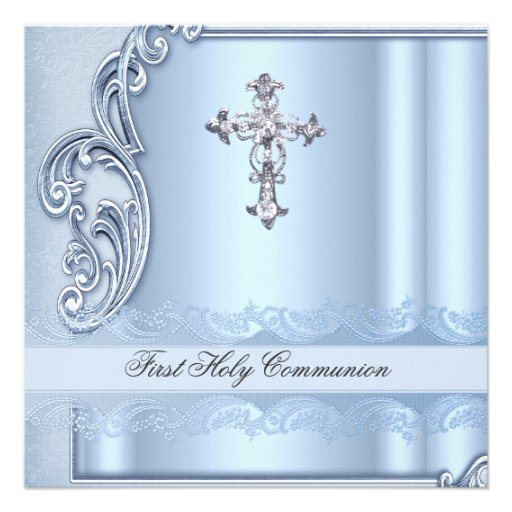 Boy First Holy Communion Blue Confirmation Custom Announcement (front side)