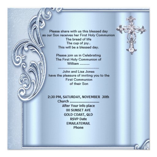 Boy First Holy Communion Blue Confirmation Custom Announcement