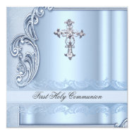 Boy First Holy Communion Blue Confirmation 5.25" Square Invitation Card
