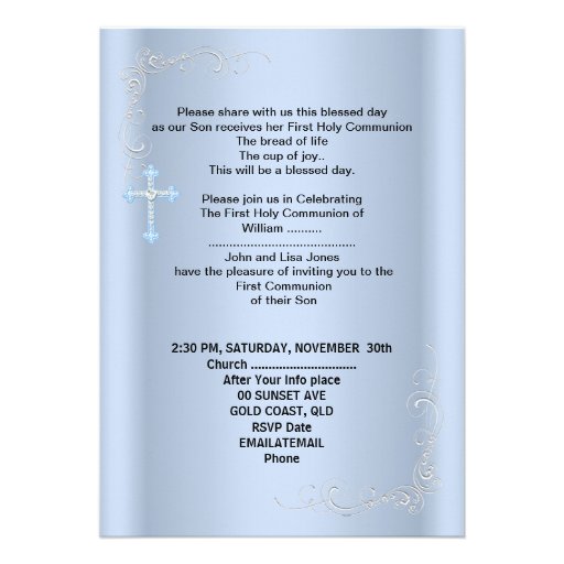 Boy First Holy Communion Silver Blue Announcement